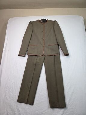 VTG Christian Dior Sportswear Pantsuit Jacket & Pants Leather Trim Size 8